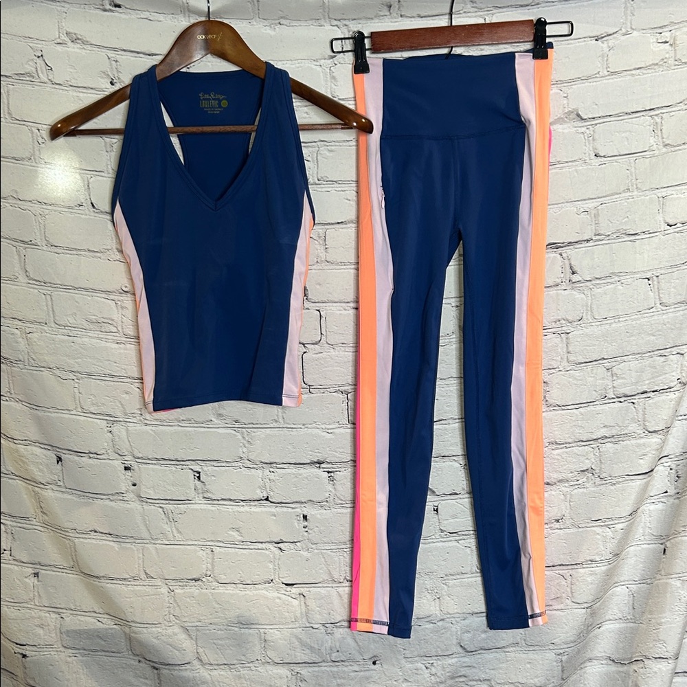 Lilly Pulitzer Luxletic Blue and Pink Activewear 2-Piece Set Excellent Condition